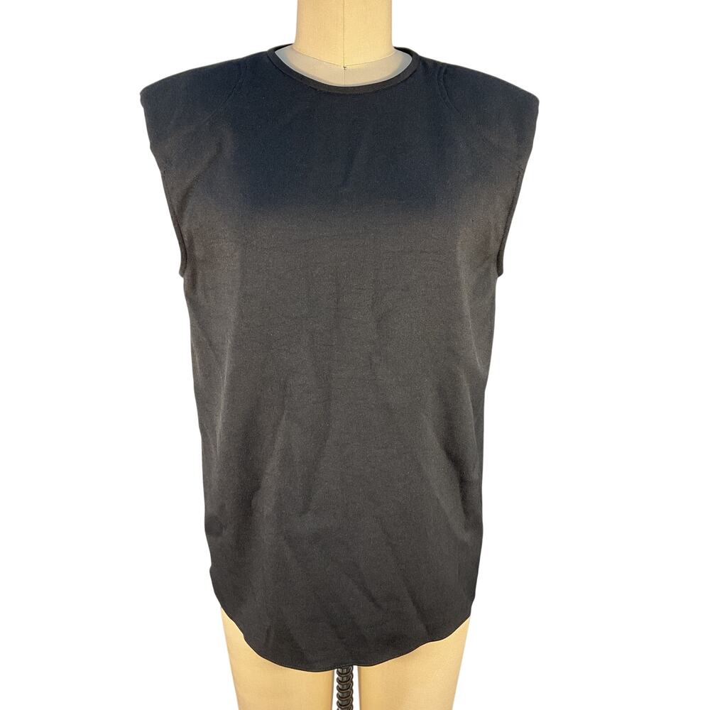 Tibi Structured Black Chalky Drape Padded Shoulder Sleeveless Top Size M - Picture 2 of 5